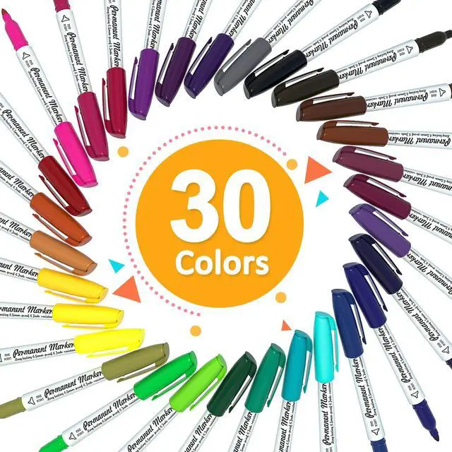 Alt view image 2 of 7 - 30 Colors Permanent Markers, Fine Point, Assorted Colors, Works on Plastic,Wood,Stone,Metal and Glass for Kids Adult Coloring Doodling Marking