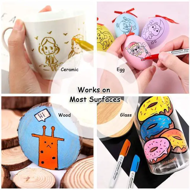 Alt view image 7 of 7 - 30 Colors Permanent Markers, Fine Point, Assorted Colors, Works on Plastic,Wood,Stone,Metal and Glass for Kids Adult Coloring Doodling Marking