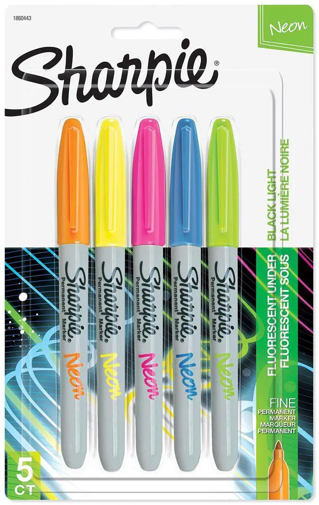Main image of 1874447 Neon Permanent Markers, Fine Point, Assorted Colors, 5 Count