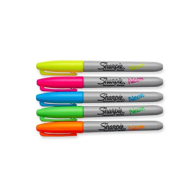 Alt view image 2 of 5 - 1874447 Neon Permanent Markers, Fine Point, Assorted Colors, 5 Count