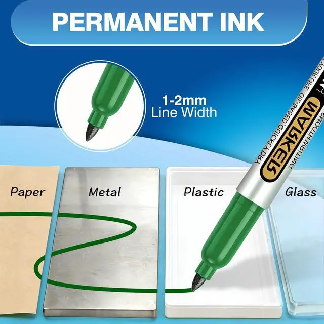 Alt view image 3 of 7 - Green Permanent Markers Bulk - 24 Pack, 1s Quick Dry, Fine Point Permanent Markers for Paper Plastic Glass Metal Wood, Waterproof, Kitchen Classroom Office, Doodling, Marking, Non-Fading