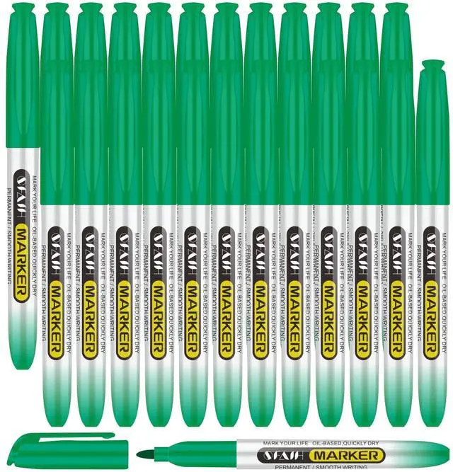 Main image of Green Permanent Markers Bulk - 24 Pack, 1s Quick Dry, Fine Point Permanent Markers for Paper Plastic Glass Metal Wood, Waterproof, Kitchen Classroom Office, Doodling, Marking, Non-Fading