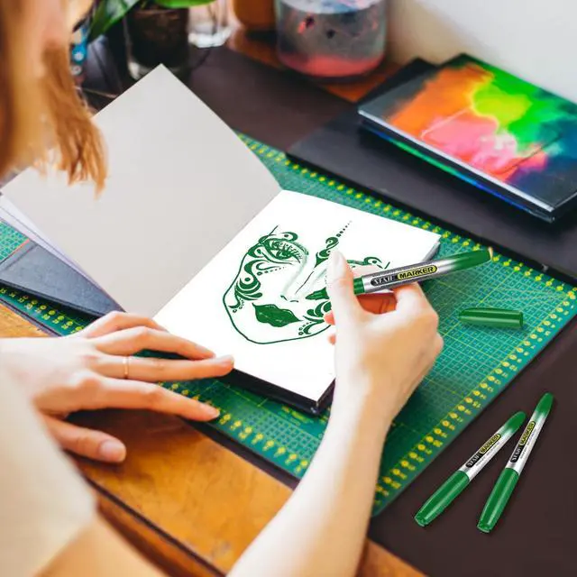Alt view image 6 of 7 - Green Permanent Markers Bulk - 24 Pack, 1s Quick Dry, Fine Point Permanent Markers for Paper Plastic Glass Metal Wood, Waterproof, Kitchen Classroom Office, Doodling, Marking, Non-Fading