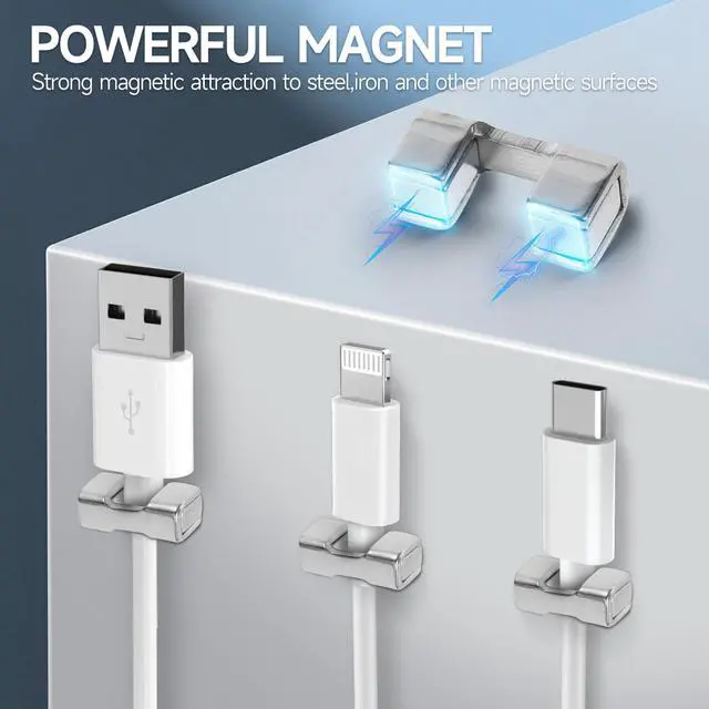 Alt view image 5 of 7 - 10 Pack Magnetic Cord Organizer Holder, Cable Clips - Strong Magnet Wire Management for Desk, Under Desk, Nightstand, Office, Car, Kitchen, Adjustable(Silver)
