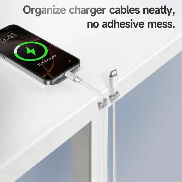 Alt view image 7 of 7 - 10 Pack Magnetic Cord Organizer Holder, Cable Clips - Strong Magnet Wire Management for Desk, Under Desk, Nightstand, Office, Car, Kitchen, Adjustable(Silver)