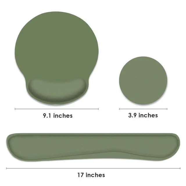 Alt view image 2 of 7 - Green Ergonomic Mouse Pad Set with Wrist Rest Non-Slip Rubber Base Wrist Cushion Support and Coasters Mousepad with Wrist Support for Computer Keyboard and Desk