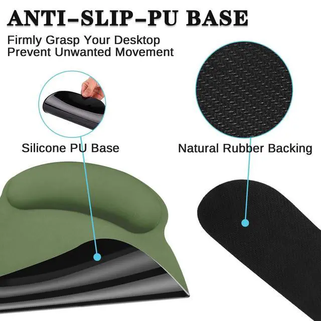 Alt view image 5 of 7 - Green Ergonomic Mouse Pad Set with Wrist Rest Non-Slip Rubber Base Wrist Cushion Support and Coasters Mousepad with Wrist Support for Computer Keyboard and Desk
