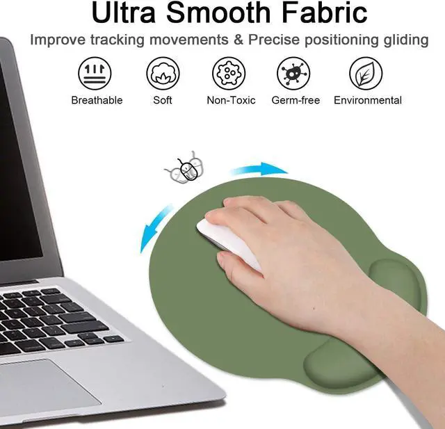 Alt view image 4 of 7 - Green Ergonomic Mouse Pad Set with Wrist Rest Non-Slip Rubber Base Wrist Cushion Support and Coasters Mousepad with Wrist Support for Computer Keyboard and Desk