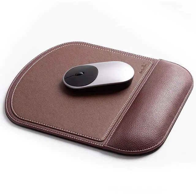 Main image of Brown Office Square Leather Mouse Pad with Wrist Rest Non-Slip Design, Business Style Gaming PU Mousepad for Learners, Workers &Computer Users.