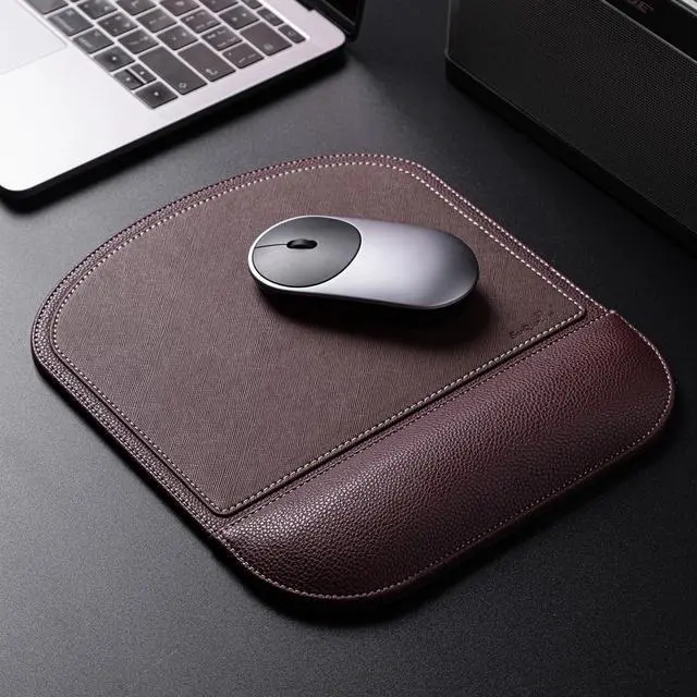 Alt view image 2 of 5 - Brown Office Square Leather Mouse Pad with Wrist Rest Non-Slip Design, Business Style Gaming PU Mousepad for Learners, Workers &Computer Users.