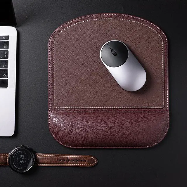 Alt view image 4 of 5 - Brown Office Square Leather Mouse Pad with Wrist Rest Non-Slip Design, Business Style Gaming PU Mousepad for Learners, Workers &Computer Users.