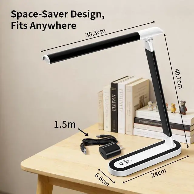 Alt view image 5 of 7 - LED Desk Lamp, Eye-Caring Table Lamp with 3 Brightness Levels, Touch Control and Memory Function, Foldable Reading Lamp for Home Office Bedroom Study, 8W, 4000K, Black