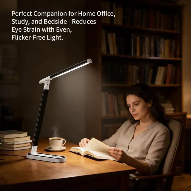 Alt view image 7 of 7 - LED Desk Lamp, Eye-Caring Table Lamp with 3 Brightness Levels, Touch Control and Memory Function, Foldable Reading Lamp for Home Office Bedroom Study, 8W, 4000K, Black