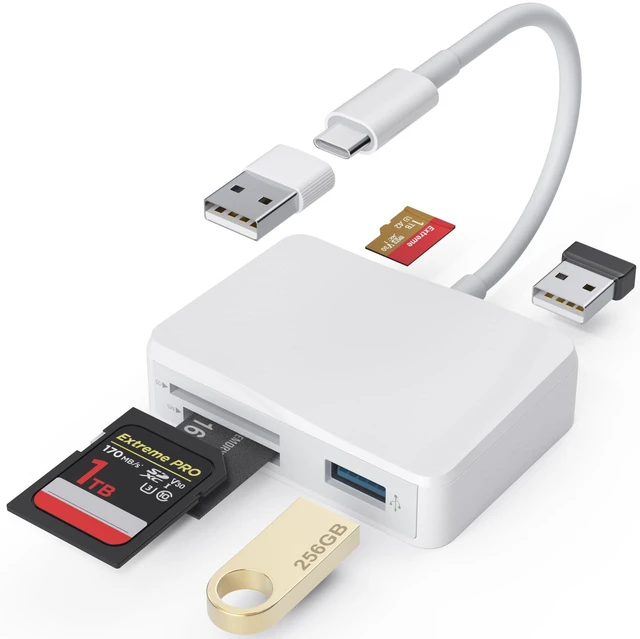 Main image of SD Card Reader, 5 in 1 USB-C & USB Dual Connectors Card Adapter for iPhone | USB C SD Card Reader with SD/MicroSD/MS slots, Dual USB-A ports for iPhone 17/16/15, iPad, Android, MacBook,Pc,Laptop