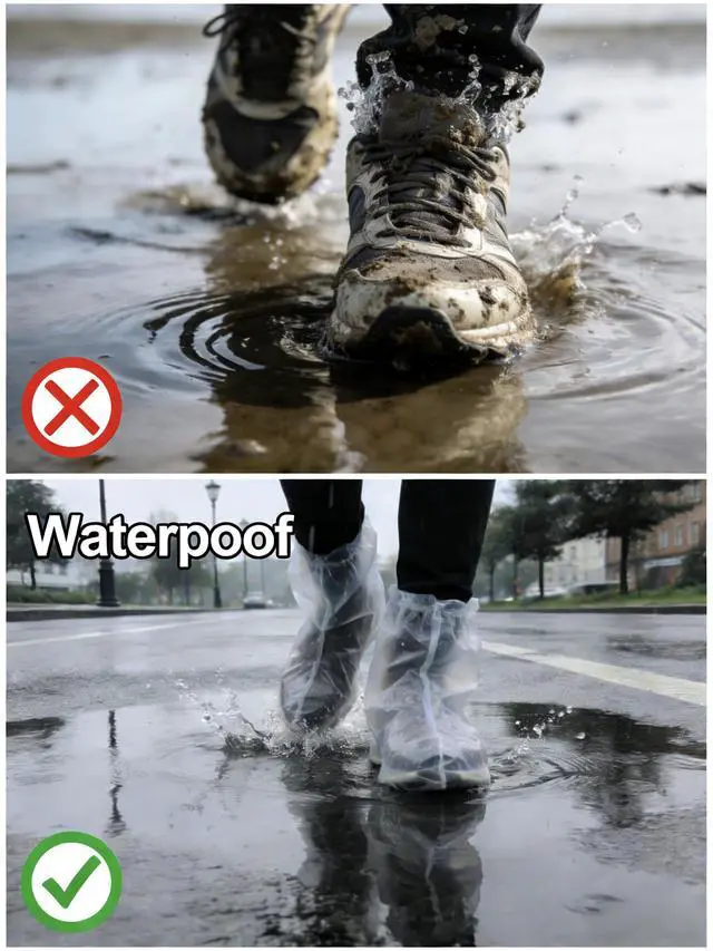 Alt view image 3 of 7 - 10 Pairs Shoe Covers for Rain, Plastic Disposable Waterproof Shoe Covers Non-Slip Shoe Protectors for Men and Women Outdoor Indoors