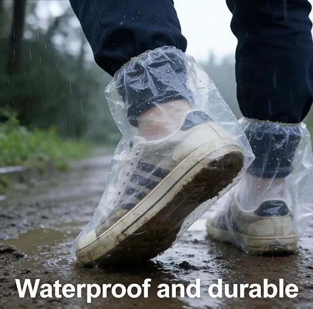 Alt view image 4 of 7 - 10 Pairs Shoe Covers for Rain, Plastic Disposable Waterproof Shoe Covers Non-Slip Shoe Protectors for Men and Women Outdoor Indoors