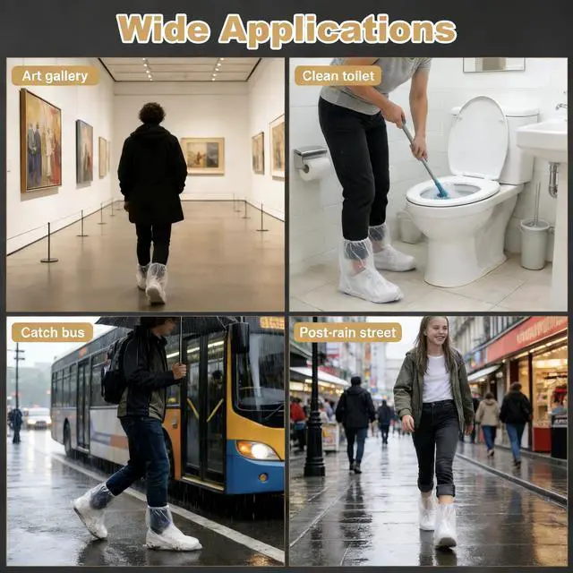 Alt view image 6 of 7 - 10 Pairs Shoe Covers for Rain, Plastic Disposable Waterproof Shoe Covers Non-Slip Shoe Protectors for Men and Women Outdoor Indoors