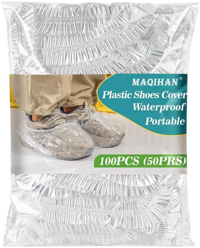 Main image of 60 Pack (30 Pairs) Shoe Covers - Boot Covers Plastic Portable Disposable Waterproof Shoe Covers for Men and Women Fits All Sizes of Shoes for House Cleaningclear