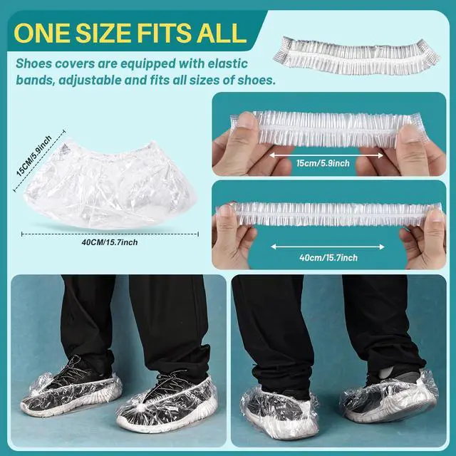 Alt view image 2 of 6 - 60 Pack (30 Pairs) Shoe Covers - Boot Covers Plastic Portable Disposable Waterproof Shoe Covers for Men and Women Fits All Sizes of Shoes for House Cleaningclear