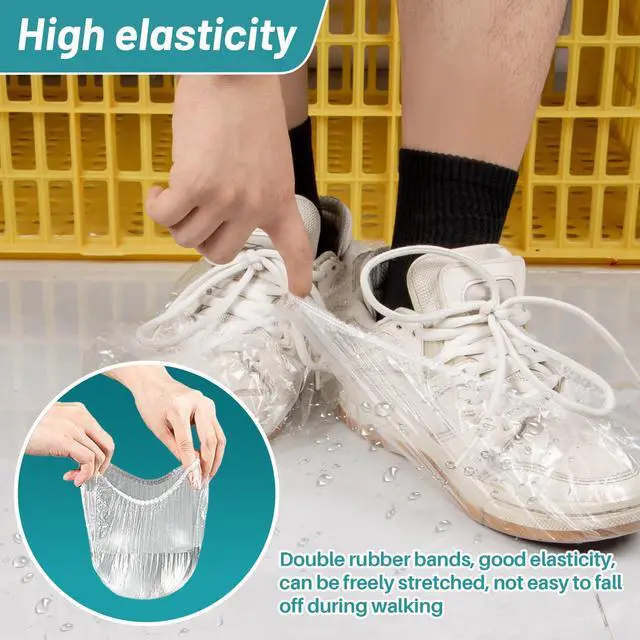 Alt view image 3 of 6 - 60 Pack (30 Pairs) Shoe Covers - Boot Covers Plastic Portable Disposable Waterproof Shoe Covers for Men and Women Fits All Sizes of Shoes for House Cleaningclear