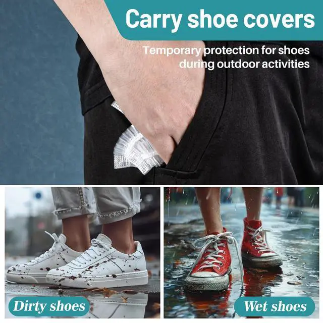 Alt view image 4 of 6 - 60 Pack (30 Pairs) Shoe Covers - Boot Covers Plastic Portable Disposable Waterproof Shoe Covers for Men and Women Fits All Sizes of Shoes for House Cleaningclear