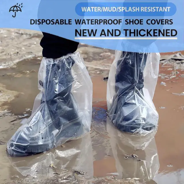 Alt view image 3 of 6 - 10Pairs Waterproof Shoe Covers,Heavy Duty Disposable shoe Covers,Non-Slip Indoor Outdoor Rain Cover for Shoes,Plastic Overshoes for Men Women (Transparent)
