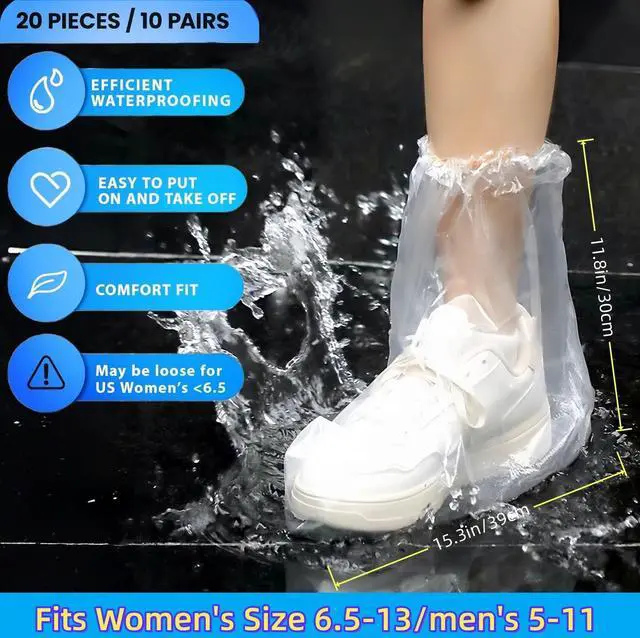 Alt view image 2 of 6 - 10Pairs Waterproof Shoe Covers,Heavy Duty Disposable shoe Covers,Non-Slip Indoor Outdoor Rain Cover for Shoes,Plastic Overshoes for Men Women (Transparent)