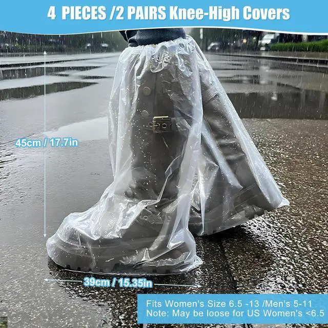 Alt view image 2 of 7 - 12 Pairs Waterproof Shoe Covers for Rain - 10 Ankle-Length + 2 Knee-High, Disposable Plastic Rain Shoe Covers, Non-Slip Indoor Outdoor Rain Cover for Shoes, Water Proof Boot Protector for Women Men