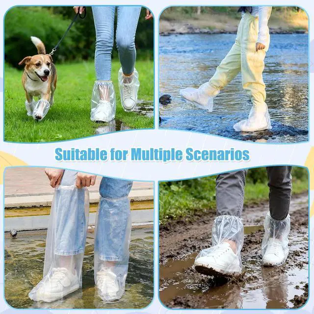 Alt view image 4 of 7 - 12 Pairs Waterproof Shoe Covers for Rain - 10 Ankle-Length + 2 Knee-High, Disposable Plastic Rain Shoe Covers, Non-Slip Indoor Outdoor Rain Cover for Shoes, Water Proof Boot Protector for Women Men