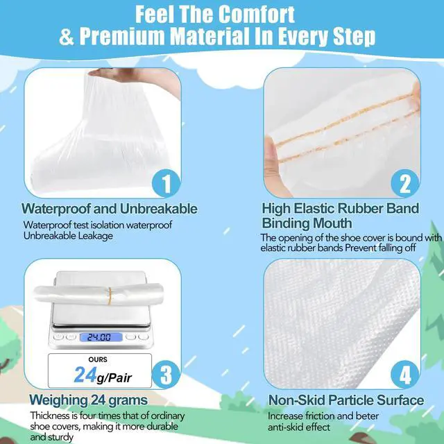 Alt view image 5 of 7 - 12 Pairs Waterproof Shoe Covers for Rain - 10 Ankle-Length + 2 Knee-High, Disposable Plastic Rain Shoe Covers, Non-Slip Indoor Outdoor Rain Cover for Shoes, Water Proof Boot Protector for Women Men