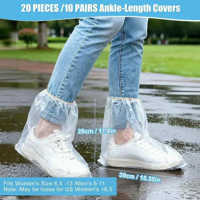 Alt view image 3 of 7 - 12 Pairs Waterproof Shoe Covers for Rain - 10 Ankle-Length + 2 Knee-High, Disposable Plastic Rain Shoe Covers, Non-Slip Indoor Outdoor Rain Cover for Shoes, Water Proof Boot Protector for Women Men