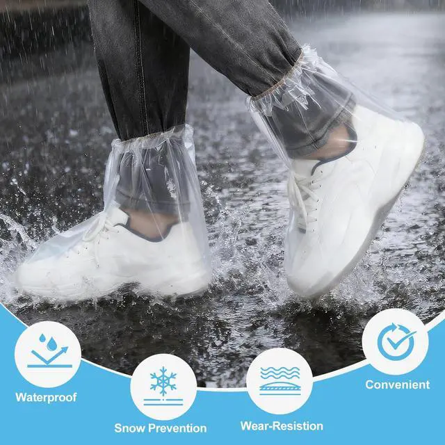 Alt view image 7 of 7 - 12 Pairs Waterproof Shoe Covers for Rain - 10 Ankle-Length + 2 Knee-High, Disposable Plastic Rain Shoe Covers, Non-Slip Indoor Outdoor Rain Cover for Shoes, Water Proof Boot Protector for Women Men