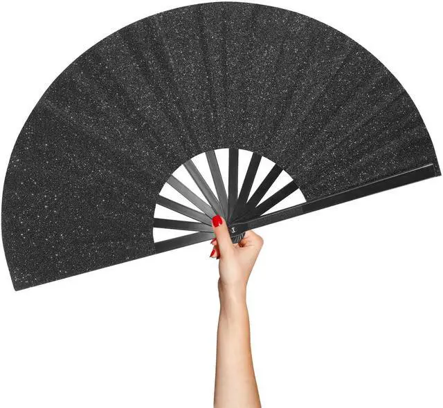 Main image of Large Rave Folding Hand Fan Popping Fan Clacking Fans for Line Dancing, Big clap Fans foldable Fan for Outdoor,Wedding,Party,Decoration (Black)