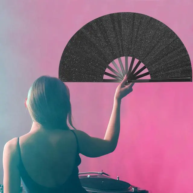 Alt view image 5 of 6 - Large Rave Folding Hand Fan Popping Fan Clacking Fans for Line Dancing, Big clap Fans foldable Fan for Outdoor,Wedding,Party,Decoration (Black)