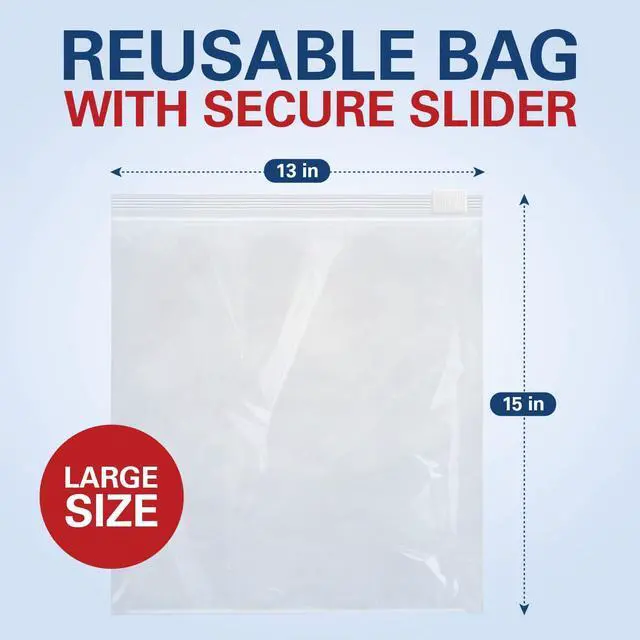 Alt view image 2 of 7 - Food Storage Bags, 2 Gallon Freezer Bags 13"x15" for Pantry and Meal Prep, Disposable Food Storage Bags for Parties and Events, Heavy Duty Bag with Slider Closure for Easy Sealing