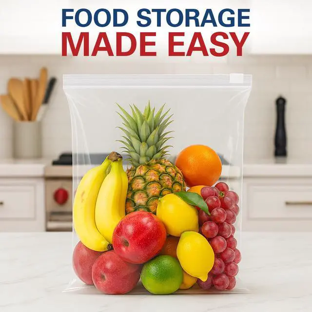 Alt view image 5 of 7 - Food Storage Bags, 2 Gallon Freezer Bags 13"x15" for Pantry and Meal Prep, Disposable Food Storage Bags for Parties and Events, Heavy Duty Bag with Slider Closure for Easy Sealing