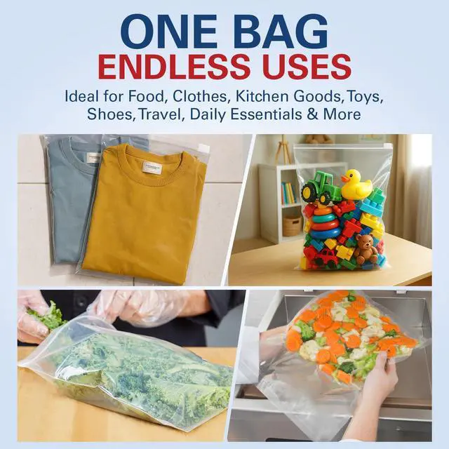 Alt view image 7 of 7 - Food Storage Bags, 2 Gallon Freezer Bags 13"x15" for Pantry and Meal Prep, Disposable Food Storage Bags for Parties and Events, Heavy Duty Bag with Slider Closure for Easy Sealing