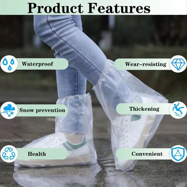 Alt view image 3 of 5 - 16pcs Waterproof Shoe Covers for Rain, Shoe Covers for Rain, Non-Slip Indoor Outdoor Rain Cover for Shoes,Plastic Overshoes for Men Women -Water Proof Boot Protector Clear