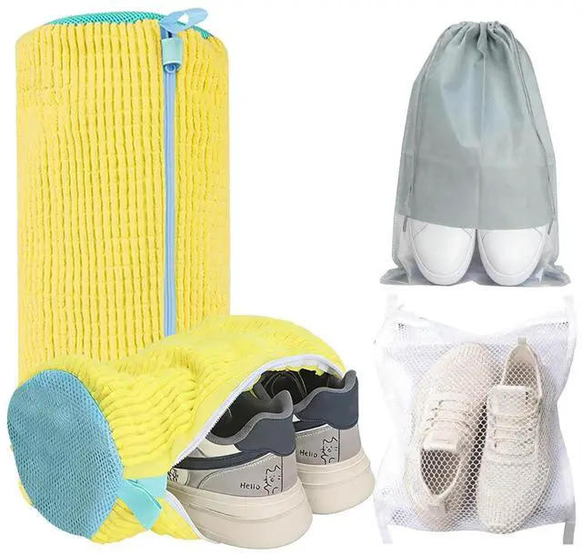 Main image of 4Pcs Reusable Shoe Washing Machine Bag Set (Cleaning, Drying and Storage) - 360° Deep Cleaning - Large Laundry Shoe Cover with Hidden Zipper for Washing Sneakers,Tennis Shoes,All Shoes Types (Yellow)