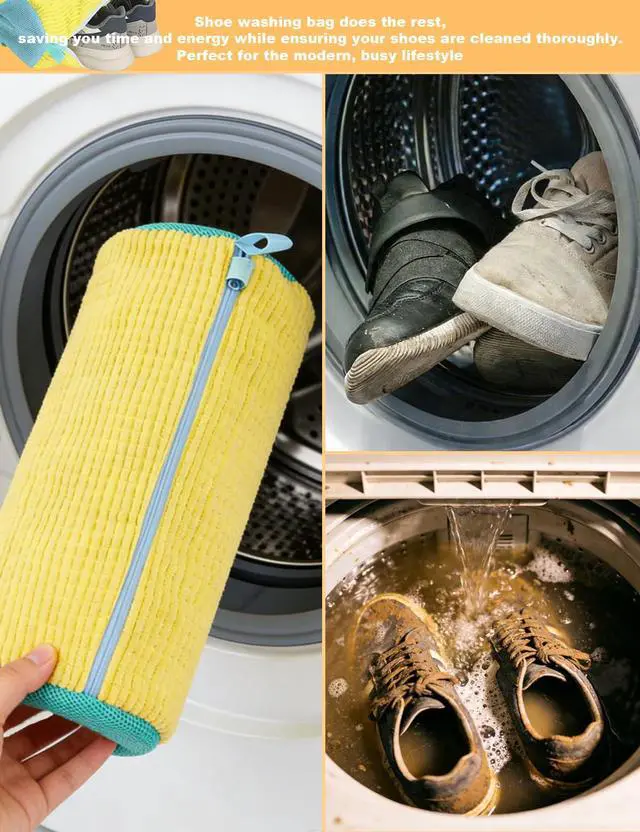 Alt view image 7 of 7 - 4Pcs Reusable Shoe Washing Machine Bag Set (Cleaning, Drying and Storage) - 360° Deep Cleaning - Large Laundry Shoe Cover with Hidden Zipper for Washing Sneakers,Tennis Shoes,All Shoes Types (Yellow)