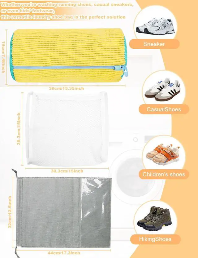 Alt view image 6 of 7 - 4Pcs Reusable Shoe Washing Machine Bag Set (Cleaning, Drying and Storage) - 360° Deep Cleaning - Large Laundry Shoe Cover with Hidden Zipper for Washing Sneakers,Tennis Shoes,All Shoes Types (Yellow)