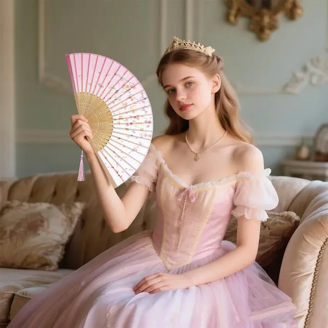 Alt view image 4 of 7 - 3 Pcs Bamboo Folding Fan 8.3In Floral Folding Handheld Fans with Tassel for Dancing Party Wedding Gifts Wall Decoration