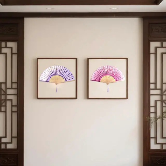Alt view image 7 of 7 - 3 Pcs Bamboo Folding Fan 8.3In Floral Folding Handheld Fans with Tassel for Dancing Party Wedding Gifts Wall Decoration