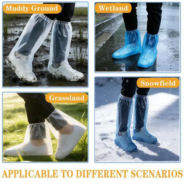 Alt view image 6 of 7 - 20 Pcs Disposable Waterproof Shoe Covers for Rain, Non-Slip Plastic Shoe Covers for Women Men Youth, Clear Boot Covers with Individually Wrapped for Disney Travel Indoor Outside