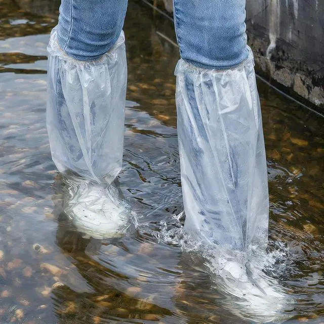 Alt view image 4 of 7 - 20PCS (10 Pairs) Disposable Shoe Covers, Waterproof Plastic Boot Covers for Rain, Transparent Overshoes for Men Women Outdoor Protection (Long Transparent)