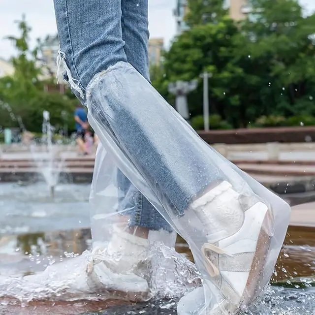 Alt view image 5 of 7 - 20PCS (10 Pairs) Disposable Shoe Covers, Waterproof Plastic Boot Covers for Rain, Transparent Overshoes for Men Women Outdoor Protection (Long Transparent)