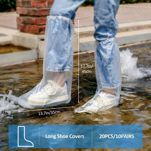 Alt view image 2 of 7 - 20PCS (10 Pairs) Disposable Shoe Covers, Waterproof Plastic Boot Covers for Rain, Transparent Overshoes for Men Women Outdoor Protection (Long Transparent)