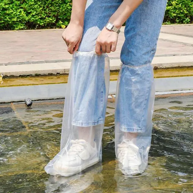Alt view image 3 of 7 - 20PCS (10 Pairs) Disposable Shoe Covers, Waterproof Plastic Boot Covers for Rain, Transparent Overshoes for Men Women Outdoor Protection (Long Transparent)