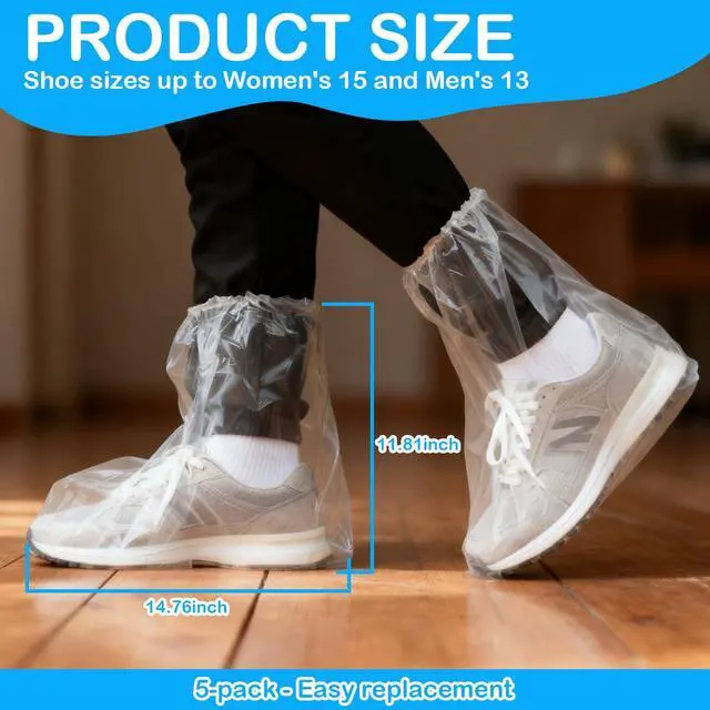 Alt view image 3 of 7 - Shoe Covers with Anti-Slip Strip Non Slip - Reusable Waterproof Shoe Covers for Rain,Indoor Outdoor Plastic Rain Cover for Shoes And Booties,Shoe Protector for Men Women(5Pairs)