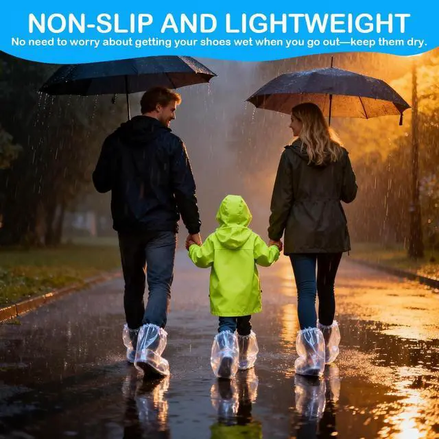 Alt view image 7 of 7 - Shoe Covers with Anti-Slip Strip Non Slip - Reusable Waterproof Shoe Covers for Rain,Indoor Outdoor Plastic Rain Cover for Shoes And Booties,Shoe Protector for Men Women(5Pairs)